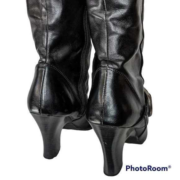 American Eagle Outfitters Boots Womens Sz 8.5 Black Faux Leather Silver Buckles - Picture 7 of 16